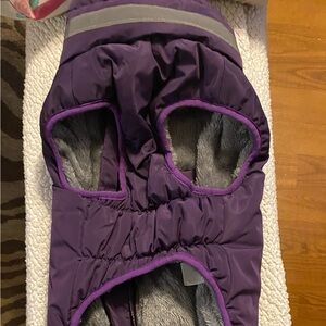 Doggie winter coat. Purple with solve reflective trim. Faux fur lined. Sz Large